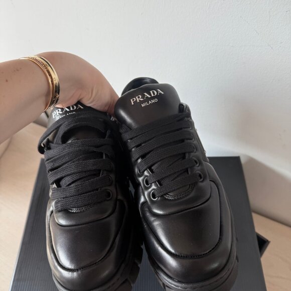 NWT Prada Platform Sneakers Padded Nappa Leather Lace Up Triangle Logo - Picture 8 of 12